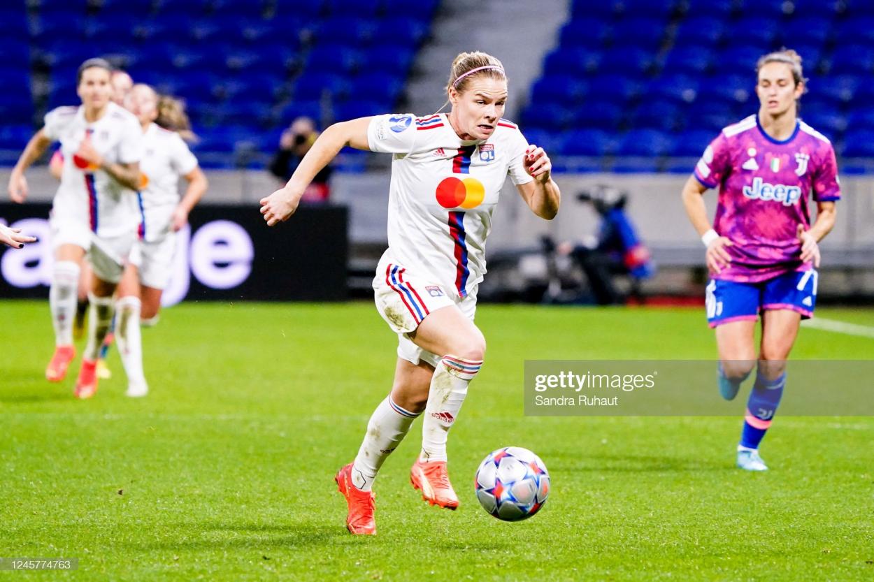 Eugenie LE SOMMER of Lyon during the UEFA Womens Champions League match between Lyon and Juventus at <strong><a  data-cke-saved-href='https://www.vavel.com/en/football/2022/02/03/arsenal/1100443-loan-watch-mid-season-update.html' href='https://www.vavel.com/en/football/2022/02/03/arsenal/1100443-loan-watch-mid-season-update.html'>Groupama Stadium</a></strong> on December 21, 2022 in Lyon, France. (Photo by Sandra Ruhaut/Icon Sport via Getty Images)