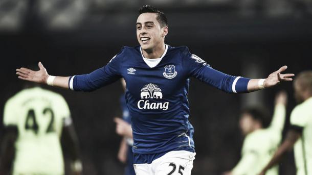 Funes Mori celebrates after scoring the opening goal against Manchester City. (Image: Sky Sports)