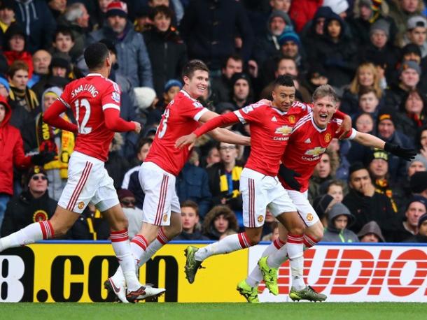 Schweinsteiger celebrating United's late winner at Vicarage Road in November | Photo: Getty Images