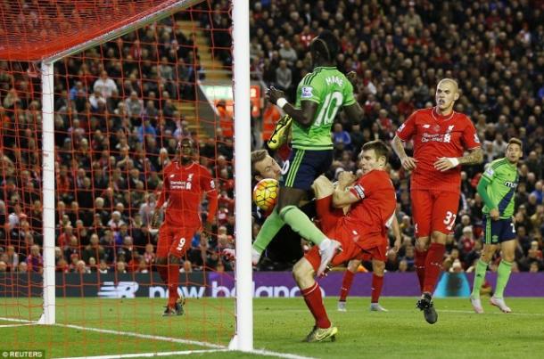 CON: Mane's scrambled equaliser at Anfield last season was his last league goal for 18 games (photo; Reuters)