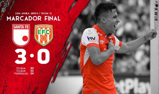 El marcador final del encuentro. Santa Fe sigue encontrando su forma. Imagen: @SantaFe