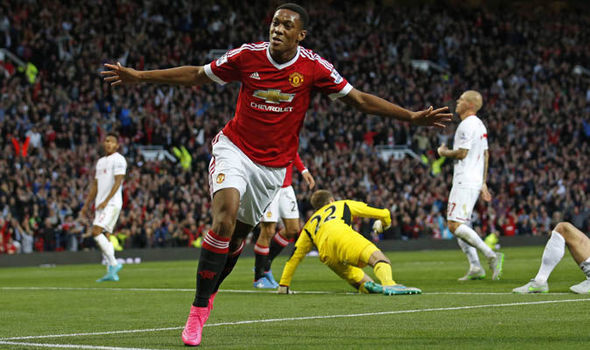 Martial celebrates his debut goal against Liverpool | Photo: Getty