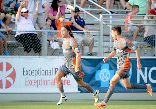 Above: Matt Fondy celebrating his goal in the Carolina RailHawks' 4-1 win over the Tampa Bay Rowdies | Photo: carolinarailhawks.com