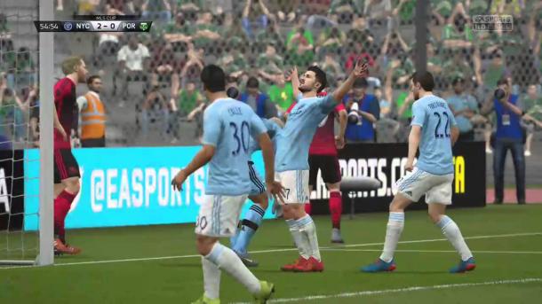 Celebración de Villa en el videojuego (Imagen: FIFA 16)