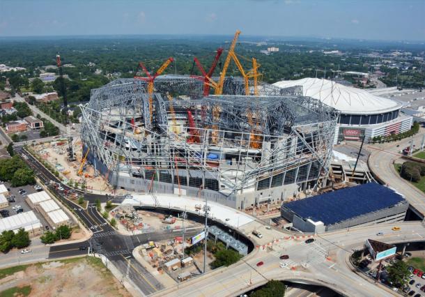 Mercedes-Benz Stadium under construction in July, 2016. (Source: mercedesbenzstadium.com)