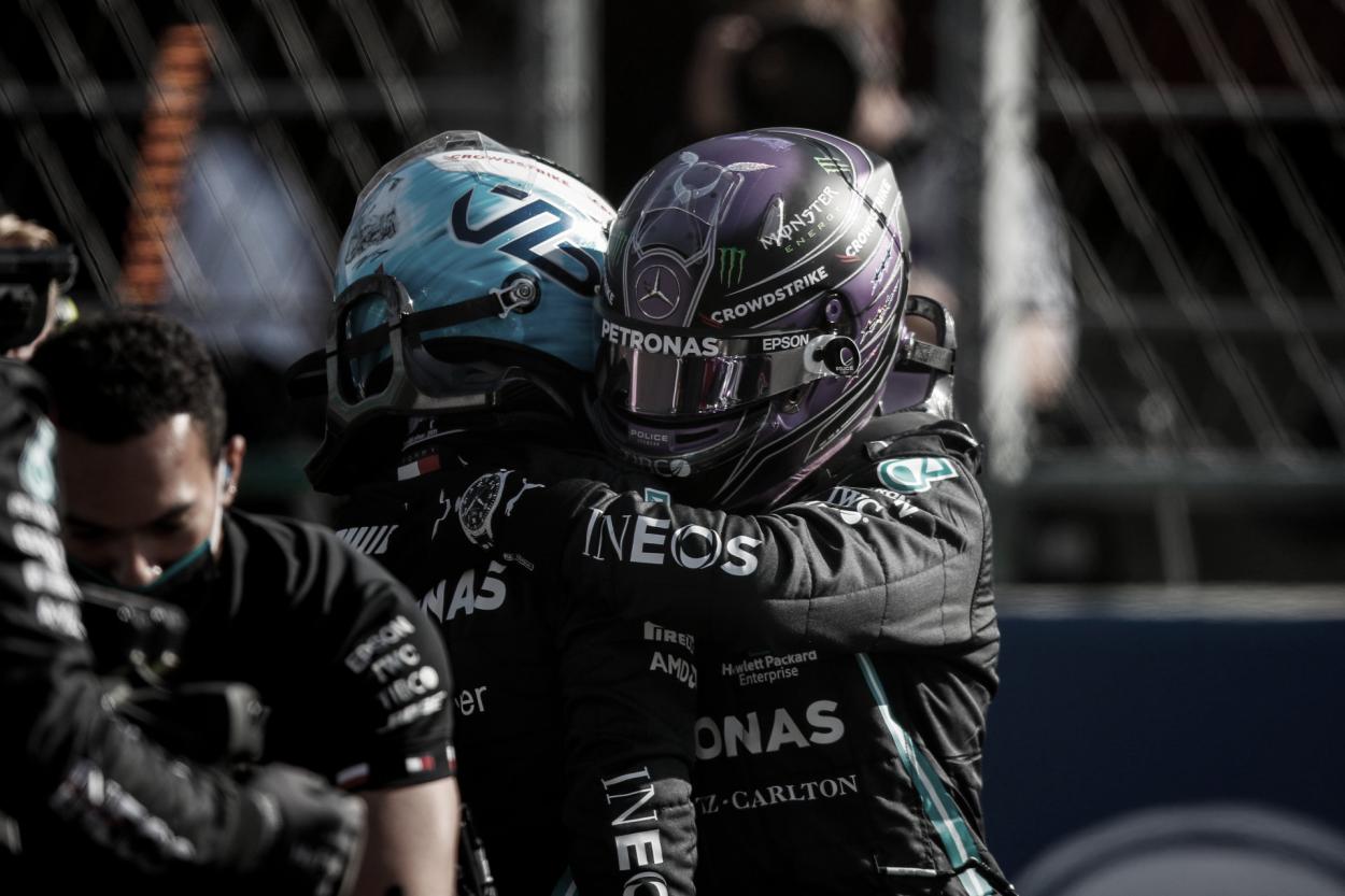 Bottas y Hamilton celebran el doblete/ Fuente: Mercedes AMG en twitter