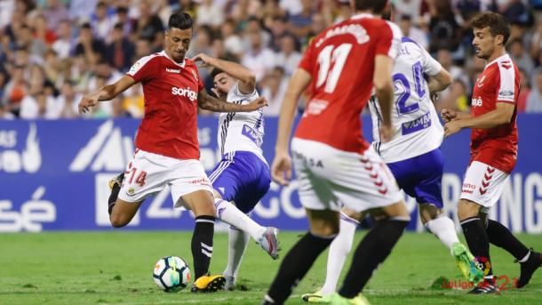 Maikel Mesa en la acción del gol frente al Zaragoza | Foto: La Liga 1|2|3