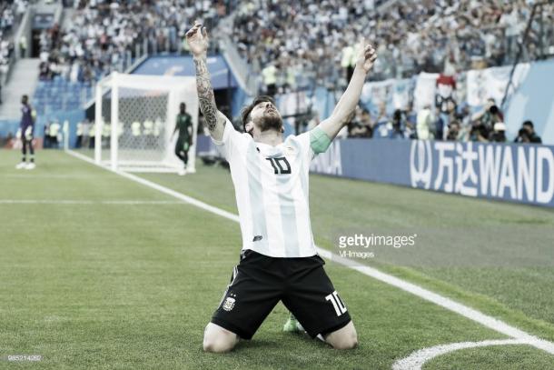 Messi celebra el 1-0 logrado frente a Nigeria / Fuente: Getty Images