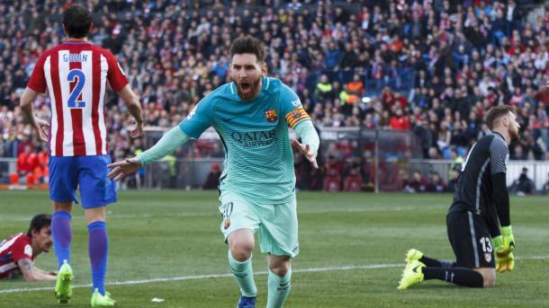 Nell'ultimo Atletico-Barcellona giocato al Vicente Claderon, fu decisivo Messi all'86' | www.twitter.com (@DiarioAS)