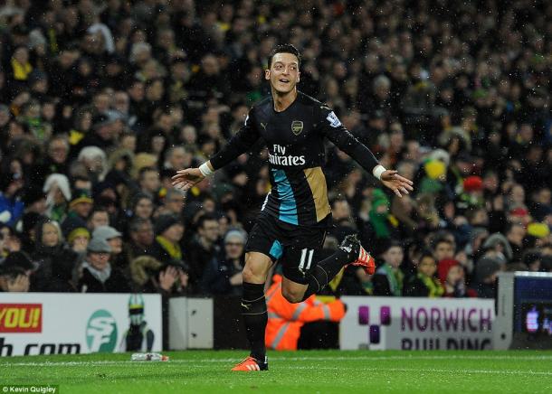 Mesut Özil has three goals in his previous two games against Norwich. Will he be on target once more? Source: Daily Mail