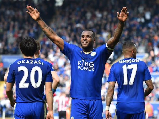 Wes Morgan celebrates his first goal of the season | Photo: Getty