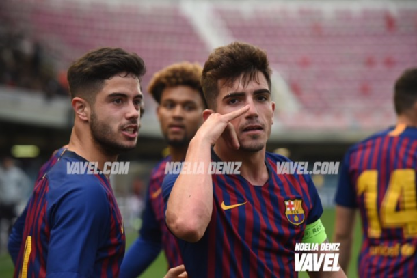 Imagen de los jugadores del Juvenil A celebrando el primer gol culé. FOTO: Noelia Déniz