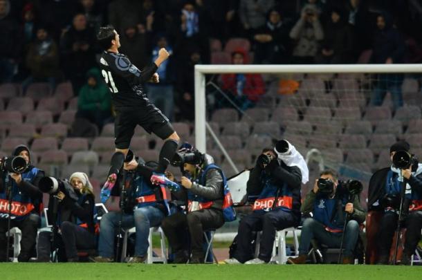 Morata celebra el 1-3 de San Paolo. | FOTO: Getty Images