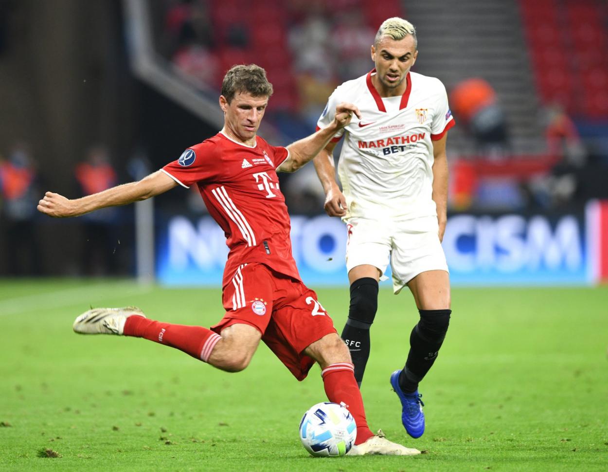 Thomas Müller en un encuentro frente al Sevilla / Fuente: Bayern de Múnich
