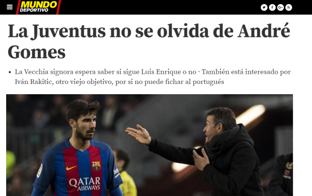 Il titolo dal sito ufficiale del Mundo Deportivo: la Juventus non si dimentica di Andre Gomes