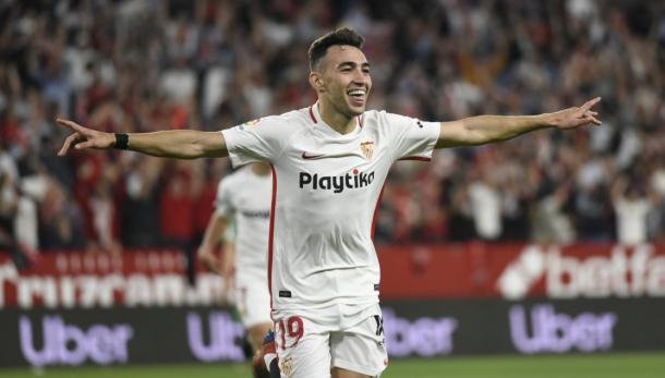 Munir celebrando un gol. Fuente: Sevilla FC