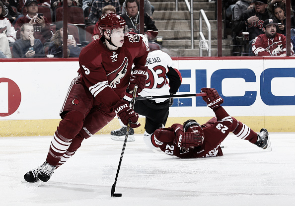Connor Murphy #5 of the Arizona Coyotes skates with the puck during the second period of the NHL game against the Ottawa Senators at Gila River Arena on January 10, 2015 in Glendale, Arizona. (Photo by Christian Petersen/Getty Images) GLENDALE, AZ - JANUARY 10:  Connor Murphy #5 of the Arizona Coyotes skates with the puck during the second period of the NHL game against the Ottawa Senators at Gila River Arena on January 10, 2015 in Glendale, Arizona.  (Photo by Christian Petersen/Getty Images)
