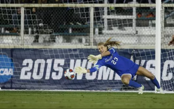 Casey Murphy makes a save during an NCAA Tournament match in 2015. | Photo: Peyton Williams - Rutgers Athletics