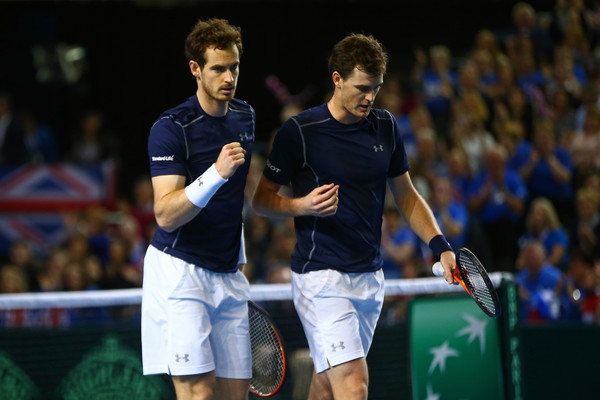 Andy Murray and Jamie Murray of Great Britain celebrate a point Source: Getty Images