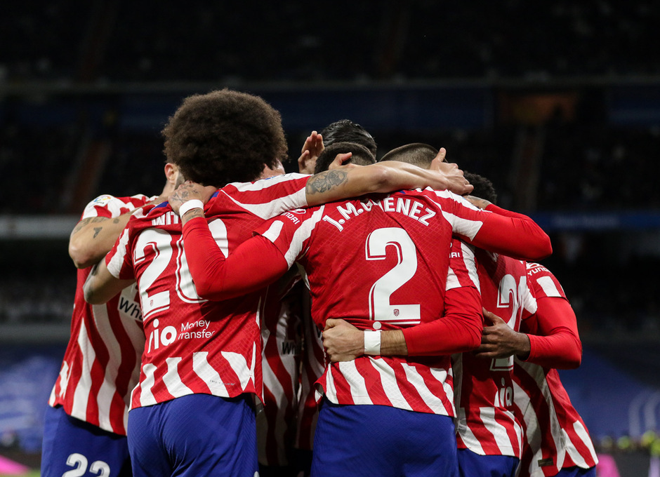 Los jugadores del Atlético de Madrid celebran el 0-1 frente al Real Madrid. Foto: @Atleti