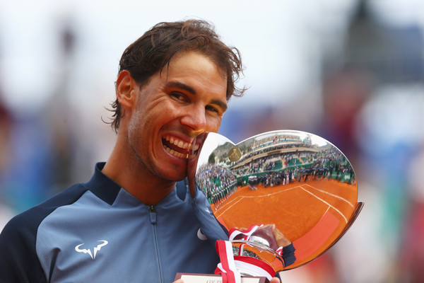 The Spaniard with his trademark bite on his ninth Monte Carlo Rolex Masters title (Photo by Michael Steele / Getty Images)