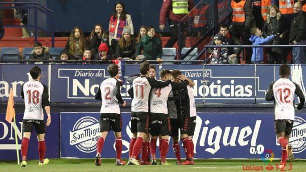 Los jugadores del Nàstic celebrando su gol ante el Osasuna | Foto: LaLiga 123