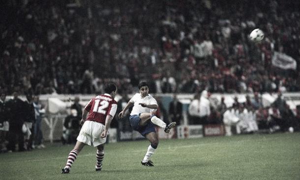 Former Spurs midfielder Nayim winning the UEFA Cup Winners' Cup for Real Zaragoza