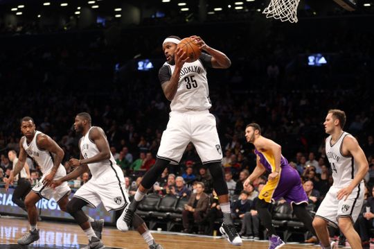 Brooklyn Nets Forward Trevor Booker (35) grabs a rebound. Photo Courtesy of Brad Penner-USA TODAY Sports. 