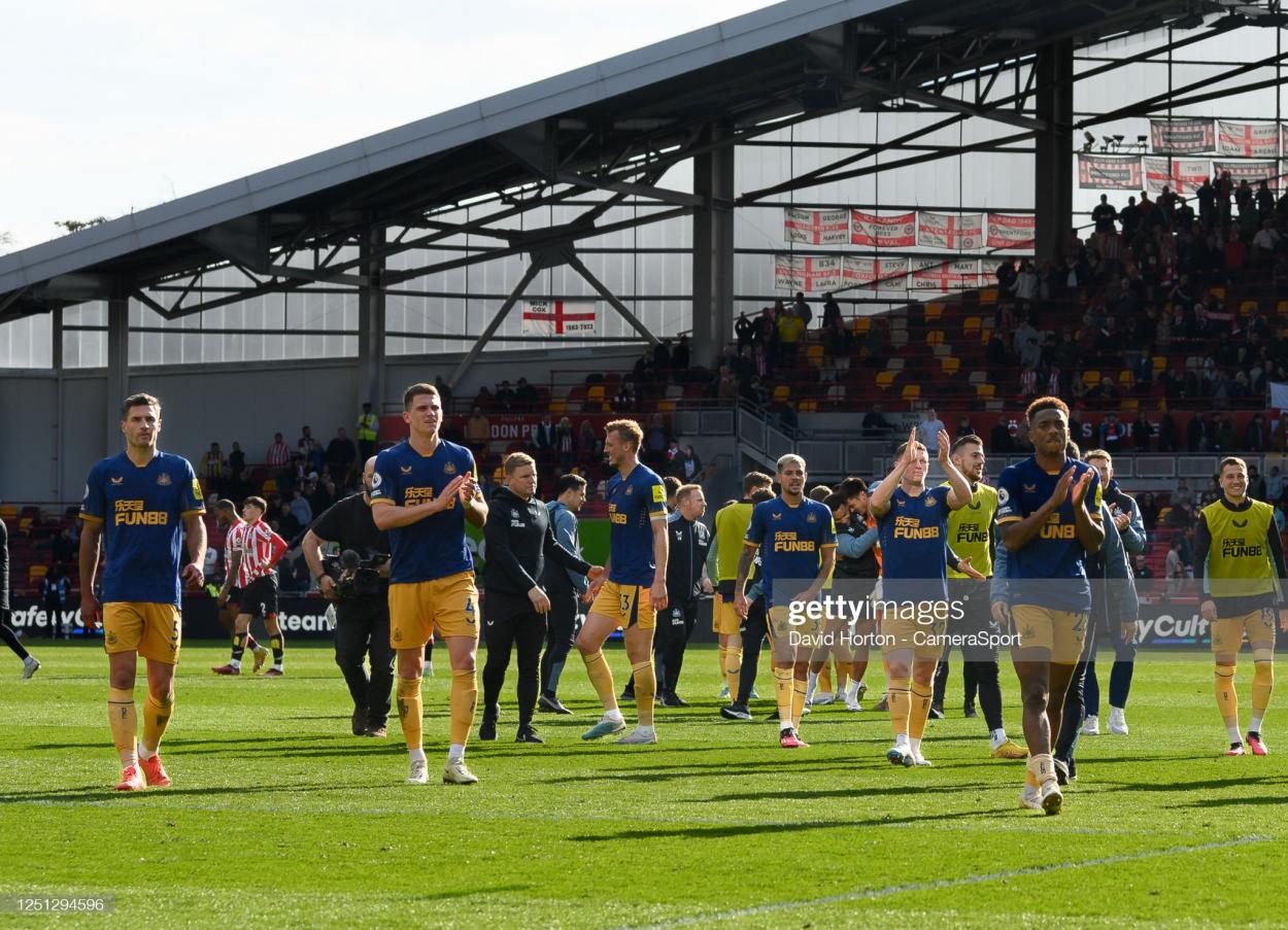 Newcastle players clapping the fans after Brentford victory - (Photo by David Horton- CameraSport via Getty Images)