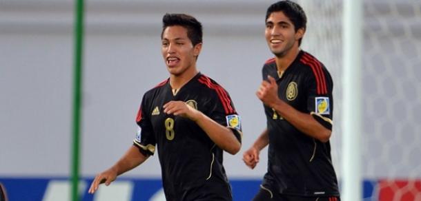 (Almanza festejando un gol en el mundial Sub-17 disputadi en los EAU)
