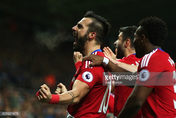 Negredo's brace puts him on three goals this season, this first was - Stoke City | Photo: GettyImages/Alex Morton
