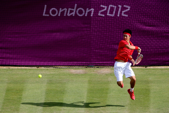 Nishikori in action at London 2012 in his quarterfinal match with del Potro (Photo by Clive Brunskill / Source : Getty Images)