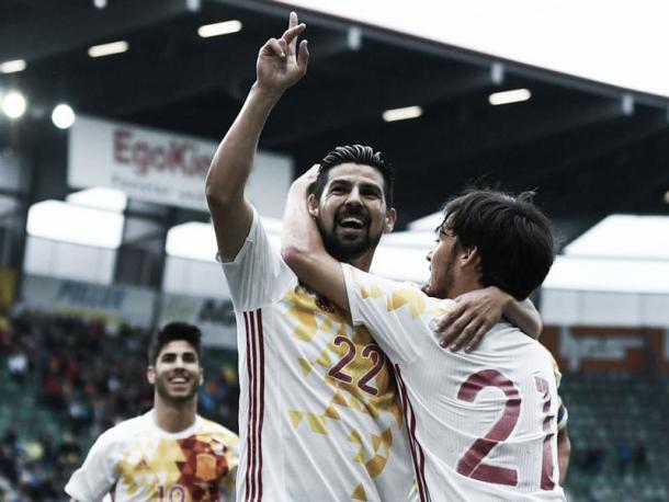 Nolito celebrates while playing for Spain | Photo: Getty images