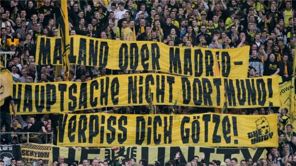 'Milan or Madrid - Just not Dortmund' The yellow wall make their feelings clear. | Source: Noz