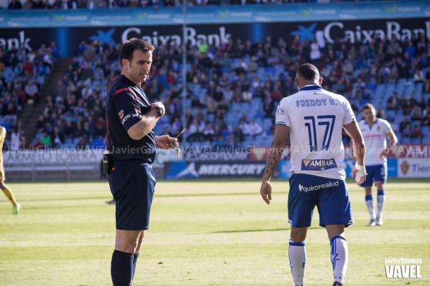 Ocón Arráiz en un Zaragoza - Girona de la temporada 2015/16 en Segunda | Foto: Javier Gimeno (VAVEL)