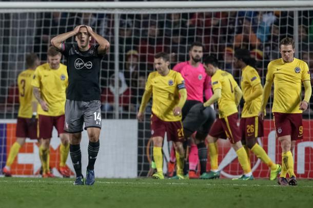 The Saints could not get the three points they craved last night, losing 1-0 in Prague. Photo: Getty.