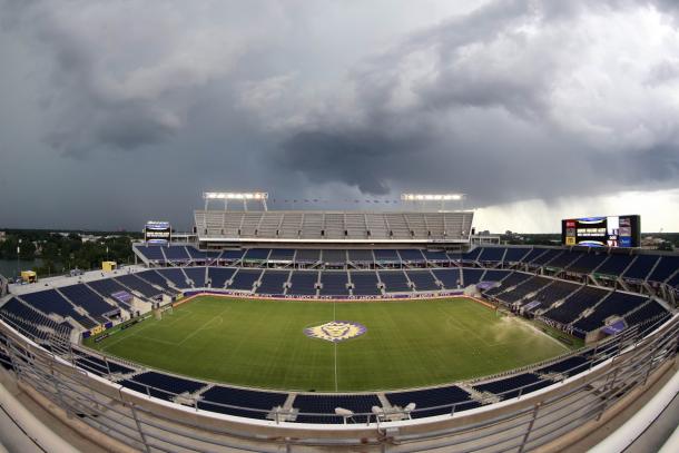 The Citrus Bowl, decked out in the purple of Orlando City SC. (Photo credit: USA Today)