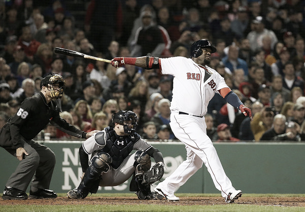 David Ortiz launches a home run in the seventh inning. (Source: Jim Rogash/Getty Images North America)