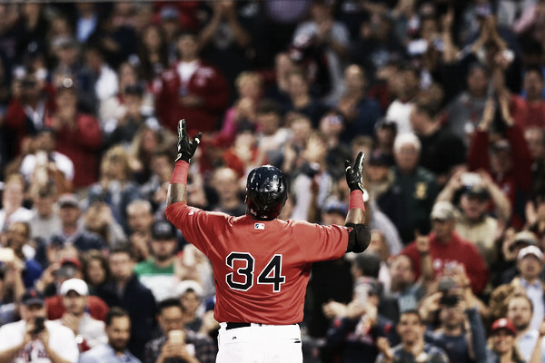 David Ortiz celebrates after hitting his 21st home run of the season in the fourth inning. (Photo: Maddie Meyer/Getty Images North America)