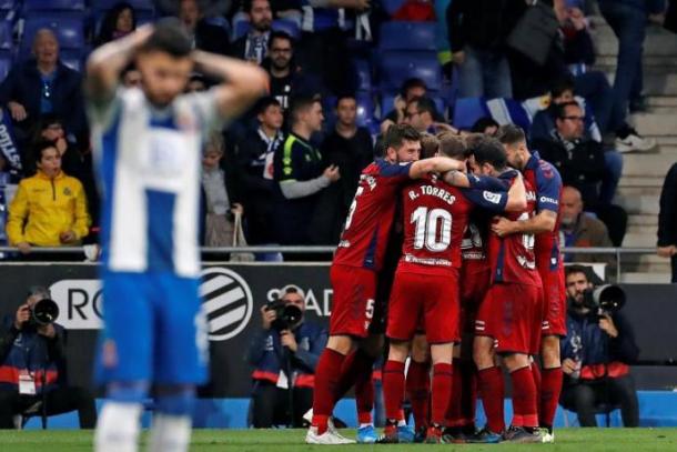 Los jugadores de Osasuna celebran la victoria frente al Espanyol (2-4) / Fuente: Osasuna