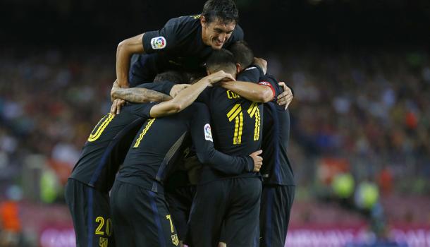 El Atlético celebra el gol del empate en el Camp Nou | Foto: Ángel Gutiérrez - ATM