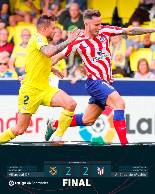 Final del partido Villarreal vs Atleti - Fuente: Twitter @LaLiga