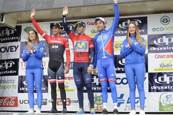 2º Alberto Contador, 1º Alejandro Valverde, 3º Thibaut Pinot | Fotografía: Vuelta a Andalucía