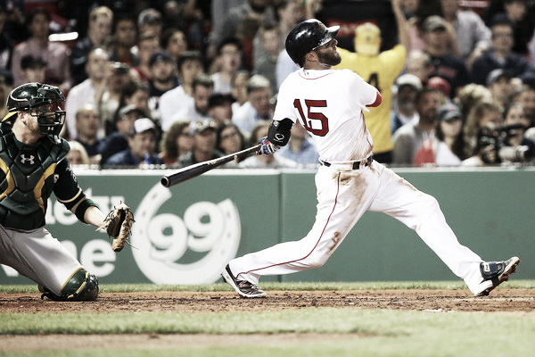 Dustin Pedroia hits a home run in the third inning. Photo: Adam Glanzman/Getty Images North America