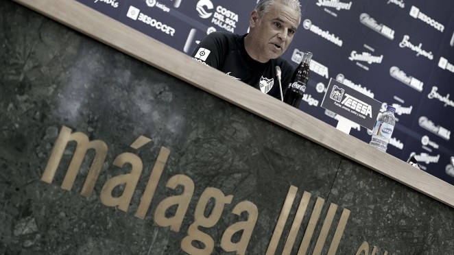 Sergio Pellicer en rueda de prensa. / Foto: Málaga CF.