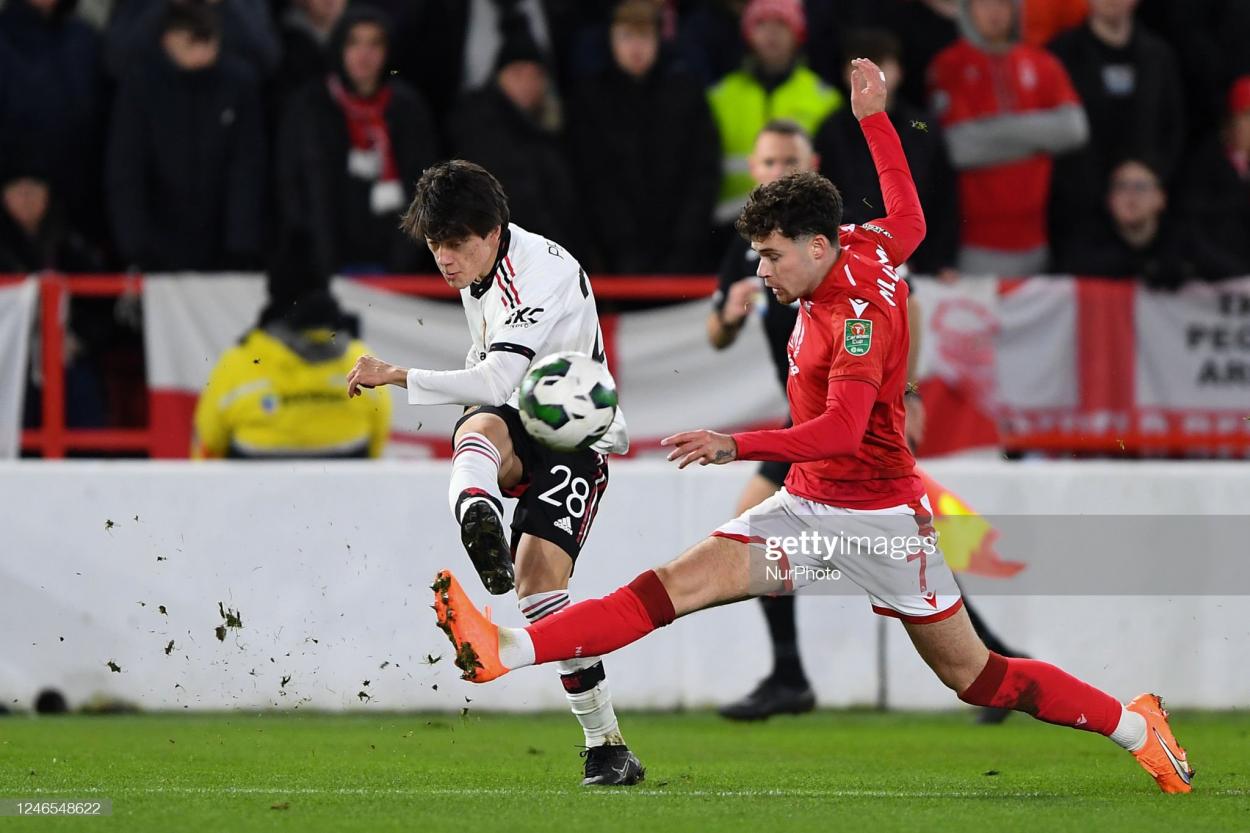 Pellistri in action against Nottingham Forest. (Photo by Jon Hobley/MI News/Nur Photo/Getty Images.)