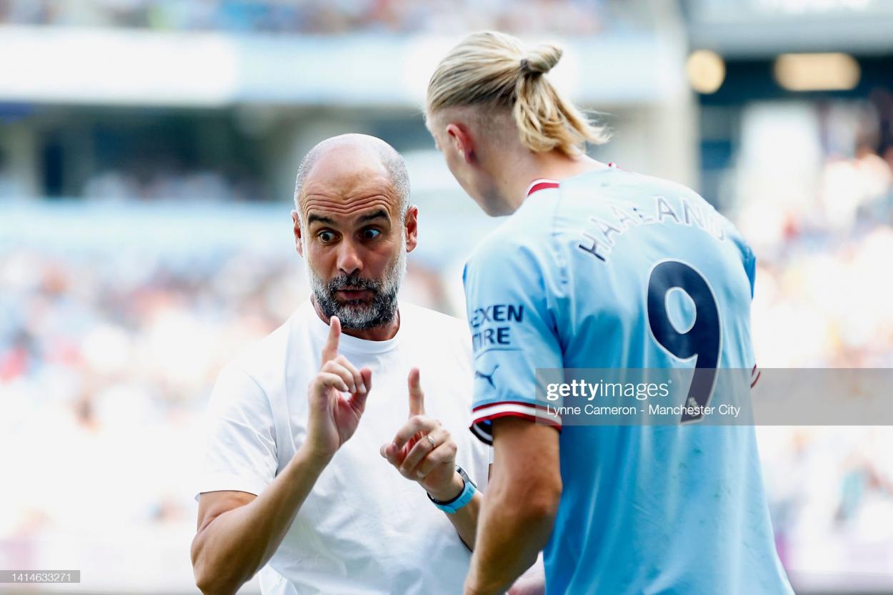 (Photo: Lynne Cameron - Manchester City/Manchester City FC via Getty Images) Haaland with his manager Pep Guardiola, learning from the best.