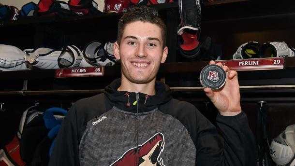 Brendan Perlini is all smiles as he scored his first NHL goal. Source: nhl.com