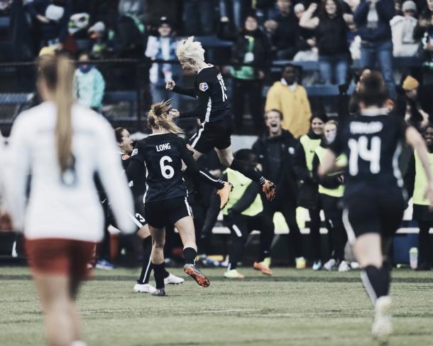 Rapinoe celebrating with teammates | Photo: NWSL Twitter