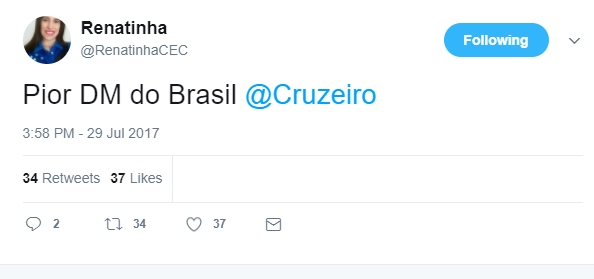 Torcedora ficou indignada com a notícia da lesão do camisa 10 do Cruzeiro. (Foto: Reprodução/Twitter)
